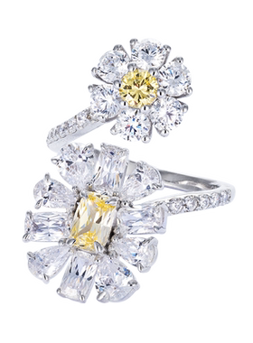 jcj时装珠宝雏菊双花朵开口戒指