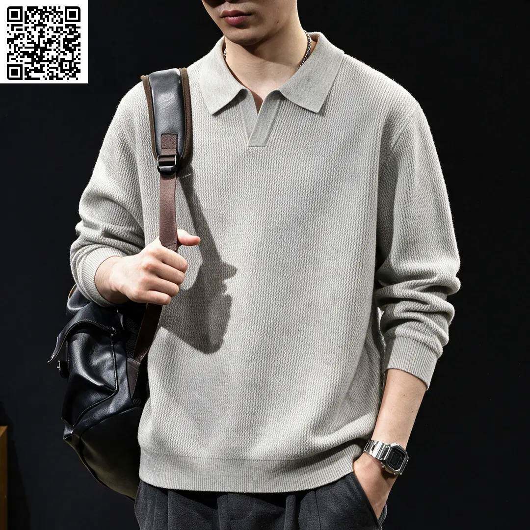 MR.MUDI/穆迪先生海鸥领针织衫男春秋新款休闲保暖菠萝纹织花毛衣