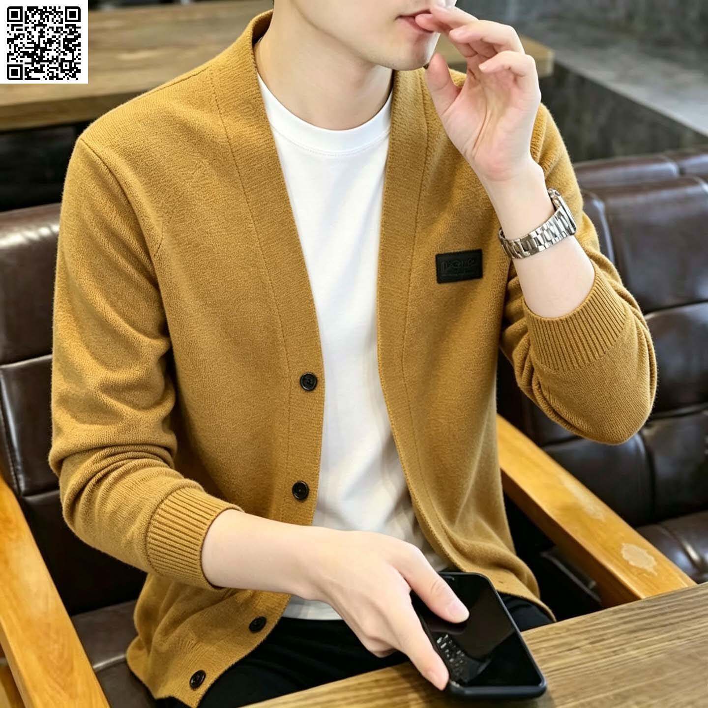 维干甄选男装高档轻奢针织开衫秋冬季时尚V领毛衣休闲百搭上衣男
