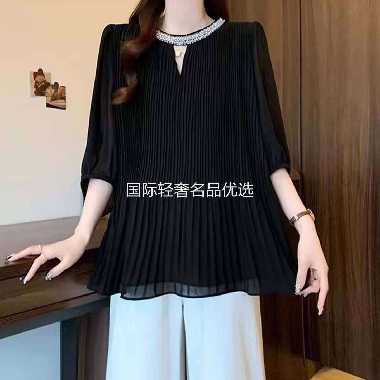 陆海丰女装2026春季新款刺绣雪纺衫高级感百搭衬衫宽松慵懒风小衫