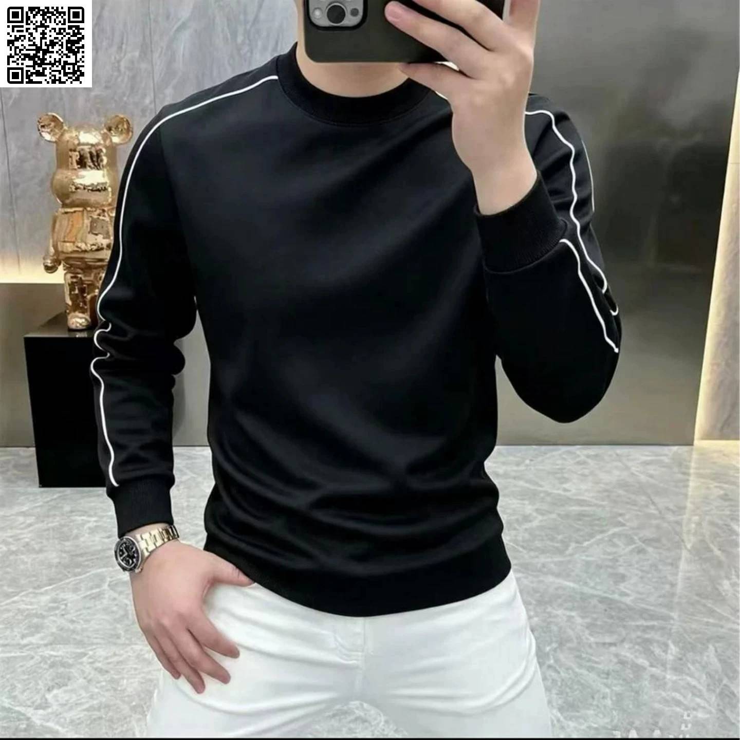 振炳瑞池男装早秋新款男士休闲百搭卫衣高档轻奢时尚圆领长袖T恤