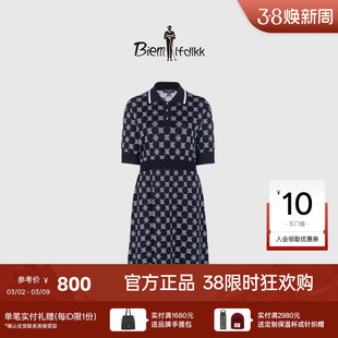 【棉弹针织】比音勒芬夏季女士复古老花polo领中长款短袖连衣裙