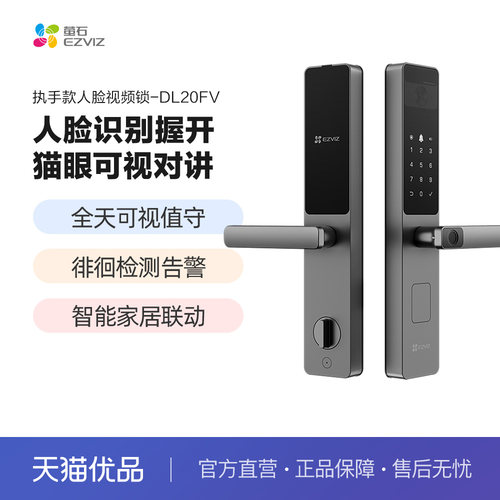 萤石AI人脸指纹锁DL20FV一握开家用防盗门锁密码锁智能视频电子锁