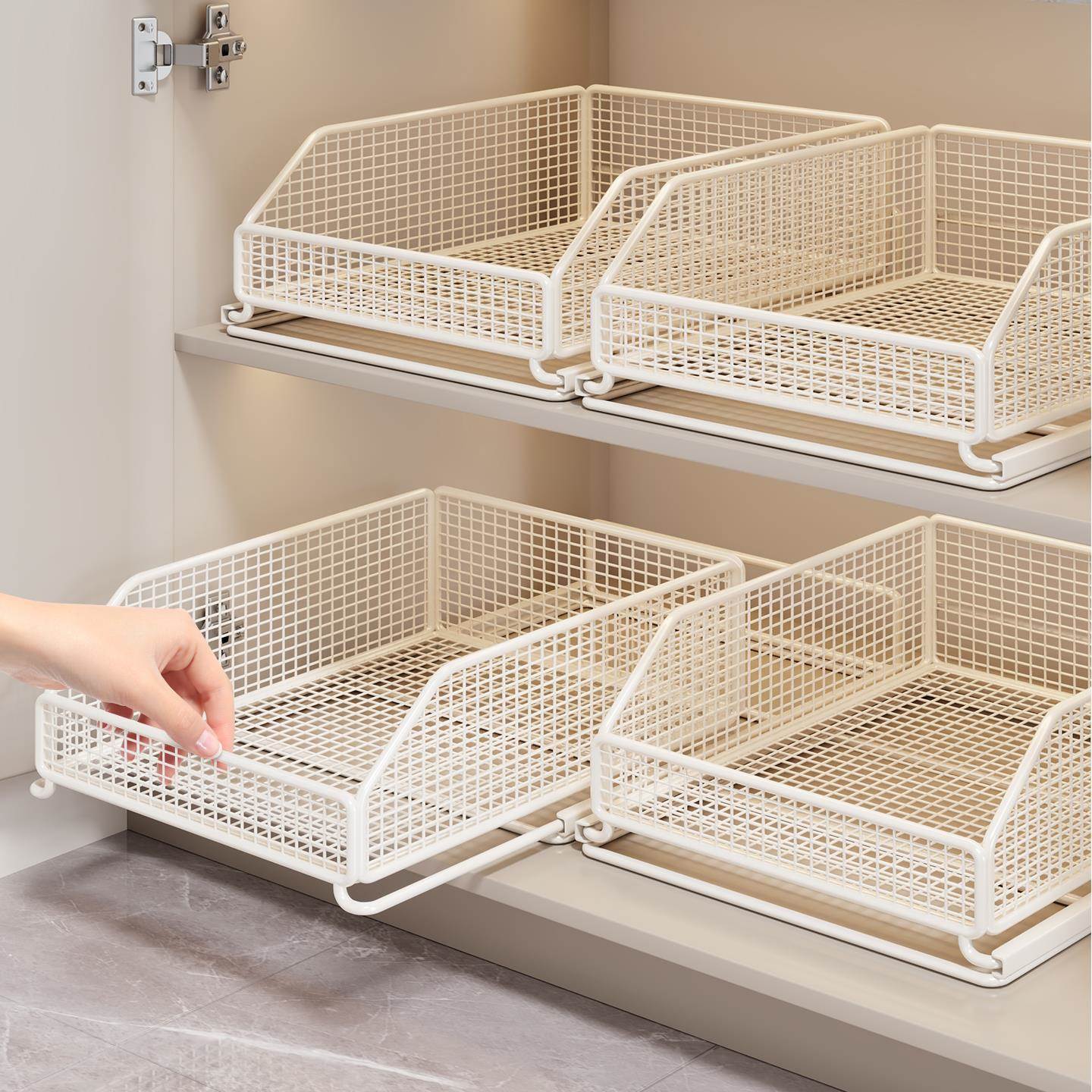 橱柜拉篮厨房抽屉式可伸缩沥水架免打孔抽拉碗碟收纳架置物架子