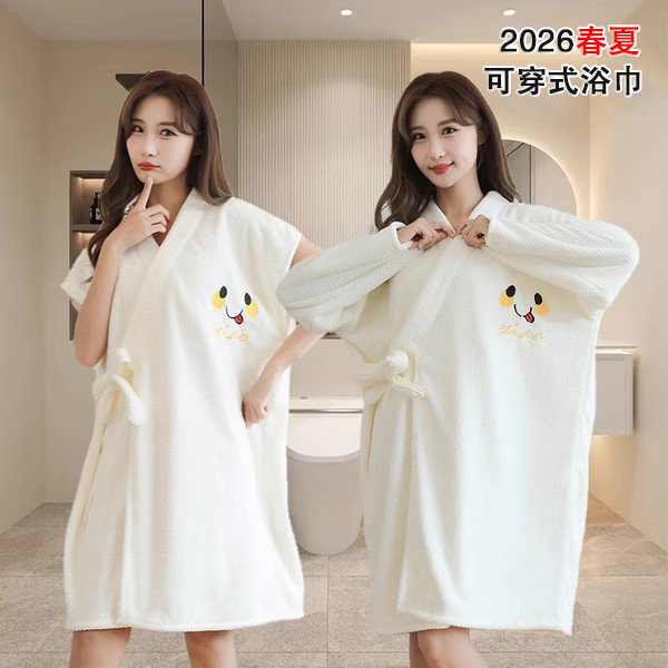 Women's bath towels 2026 new quick-dry wearable wrapping style is thicker than absorbent bathrobes and autumn robes