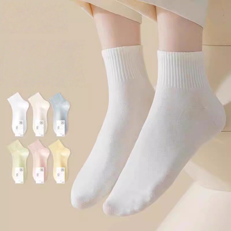 正品袜子女春秋季中筒袜小白袜防臭运动季薄款无骨短袜一次性