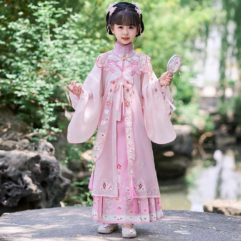 簪花儿童摄影服装明制马面裙汉服女童影楼写真拍照艺术照服装道具