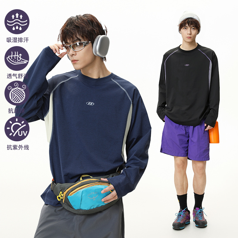 圆领运动男生秋季拼接撞色T恤