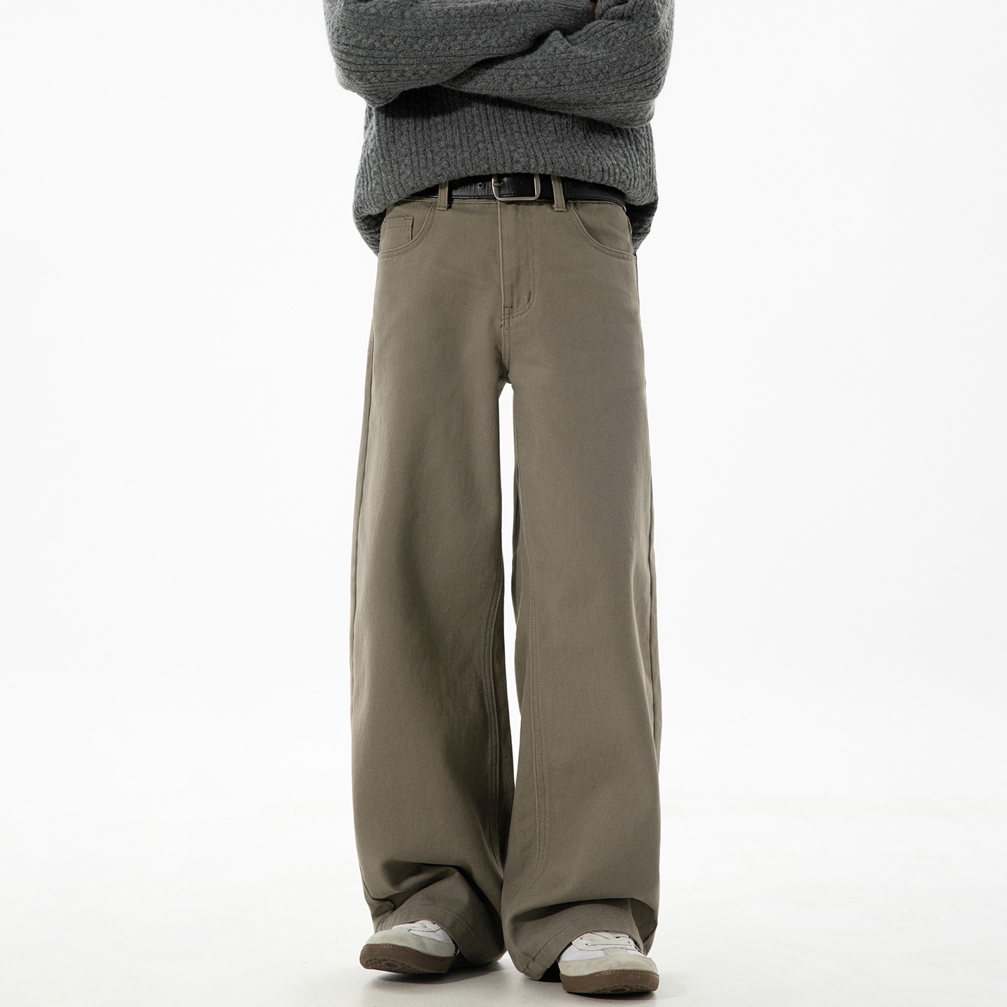 斜纹微阔宽松直筒休闲裤美式长裤