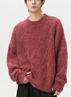 秋冬宽松男女个性马海毛绞花毛衣