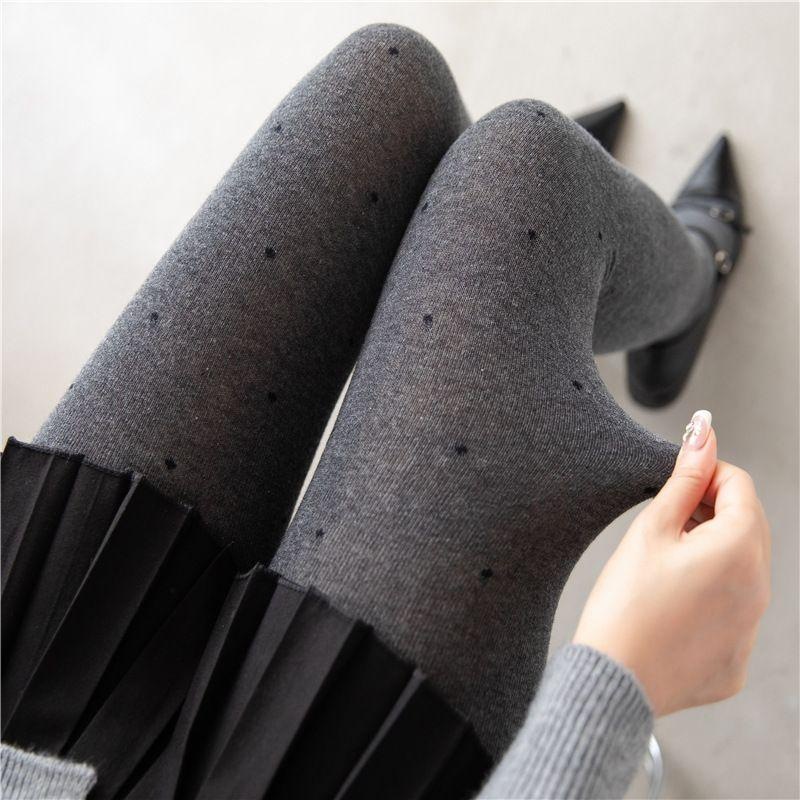 复古波点灰色连裤袜女秋冬款圆点提花打底袜子加厚保暖外穿打底裤