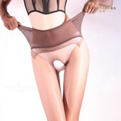 超薄极光网纱腰开档无缝丝袜女丝滑透明连裤 袜定脚型性感