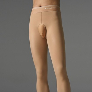 男加绒丝袜秋冬加厚连裤袜竖开口水光踩脚裤打底保暖九分裤