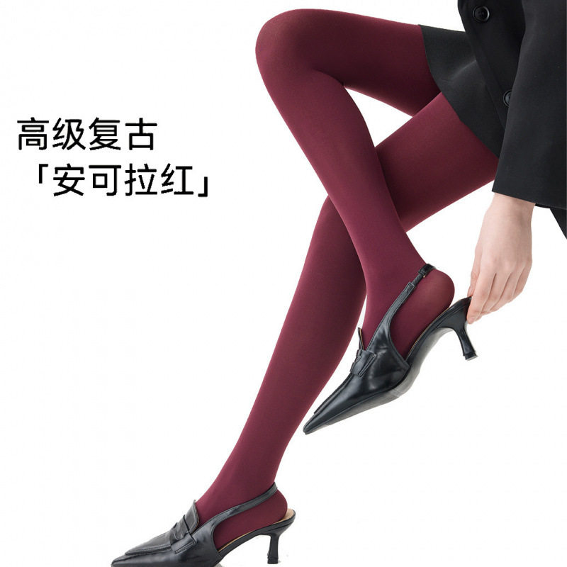 安哥拉红连裤袜外穿不裆80D加长天鹅绒丝袜光腿神器打底裤显瘦