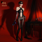 马油半开交叉油光连体衣女挂脖情趣内衣制服诱惑油亮全身黑丝开档