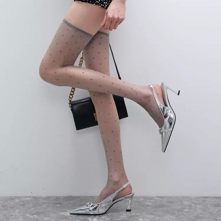 ins春夏灰色波点长筒袜高级优雅轻熟气质大腿袜学院风jk过膝袜