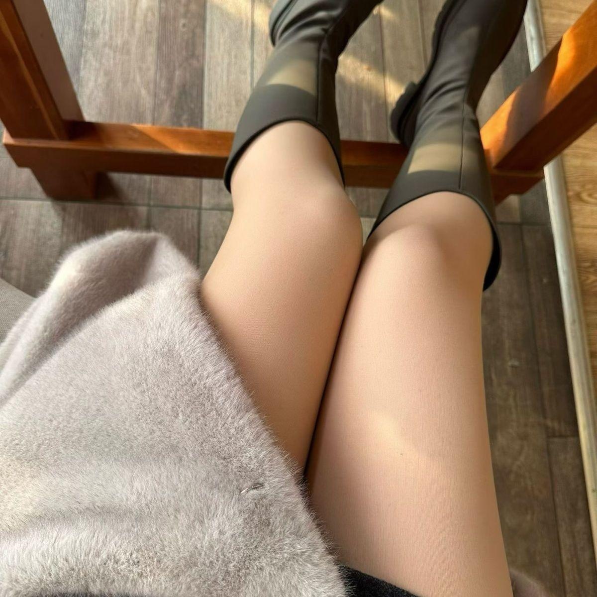 波点复古丝袜光腿神器黑丝假秋冬透肉双层加绒加厚底裤连jk百搭