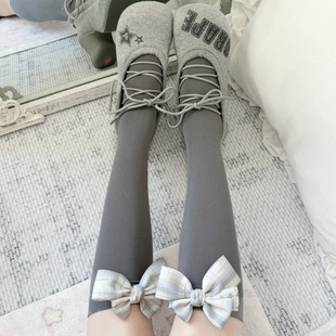 小腿袜芭蕾风JK袜子日系 洛丽塔可爱立体蝴蝶结纯色女生甜美薄款