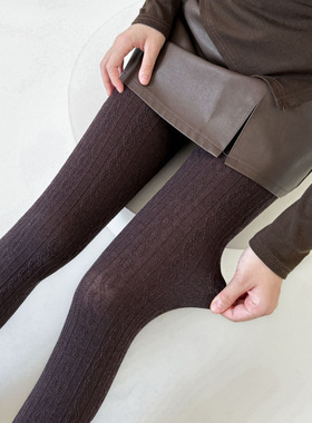 秋冬新品薄款烟灰色连裤袜女8字麻花棉质打底袜裤简约百搭奶白色