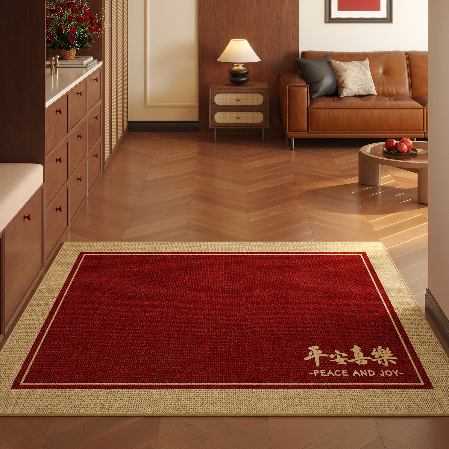 入户门地垫红色进门门口脚新中式刮沙蹭土耐脏可裁剪家用防滑垫子