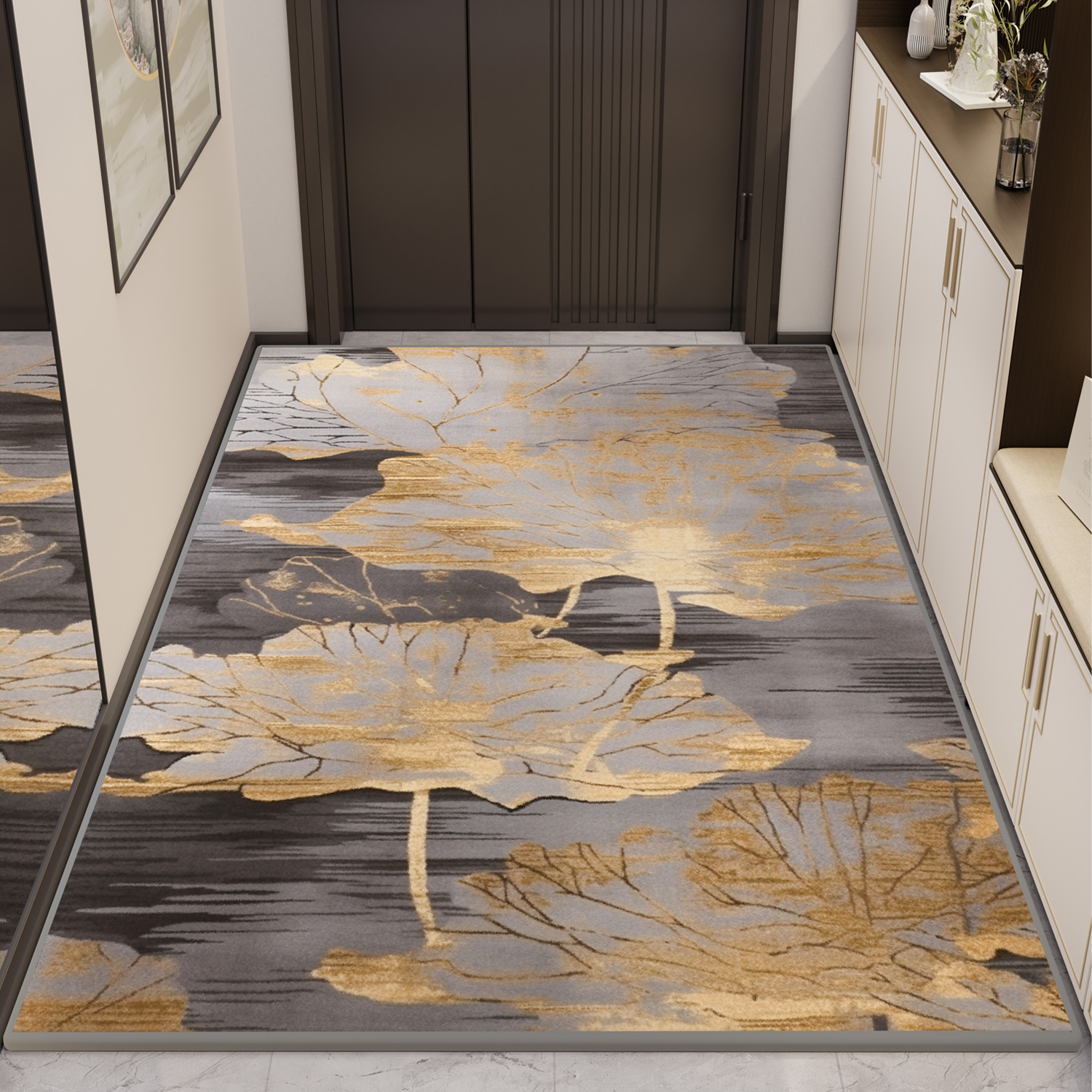 地垫入户门垫新中式家用门口脚垫高级灰喜庆进户门地毯玄关垫耐脏