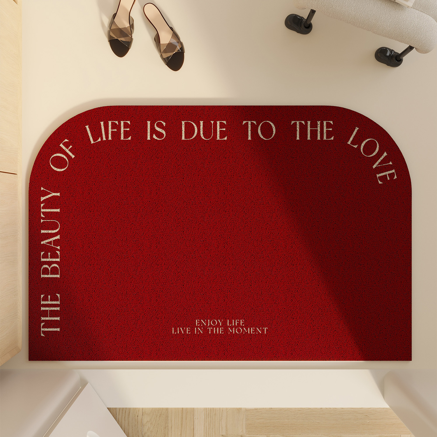 红色进门门垫纯色地毯蹭土