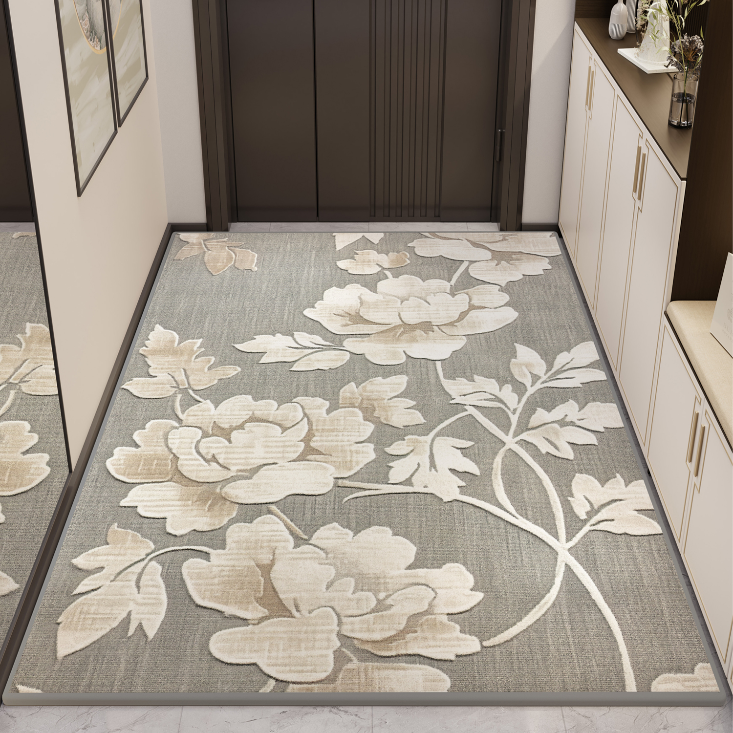 地垫入户门垫新中式家用门口脚垫高级灰喜庆进户门地毯玄关垫耐脏