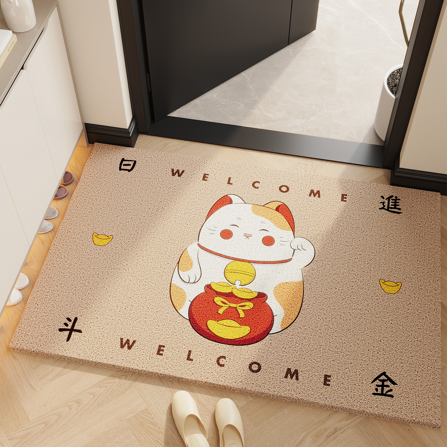 招财猫门口地垫进门可裁剪入户门垫丝圈家用脚垫地毯防尘防滑垫子