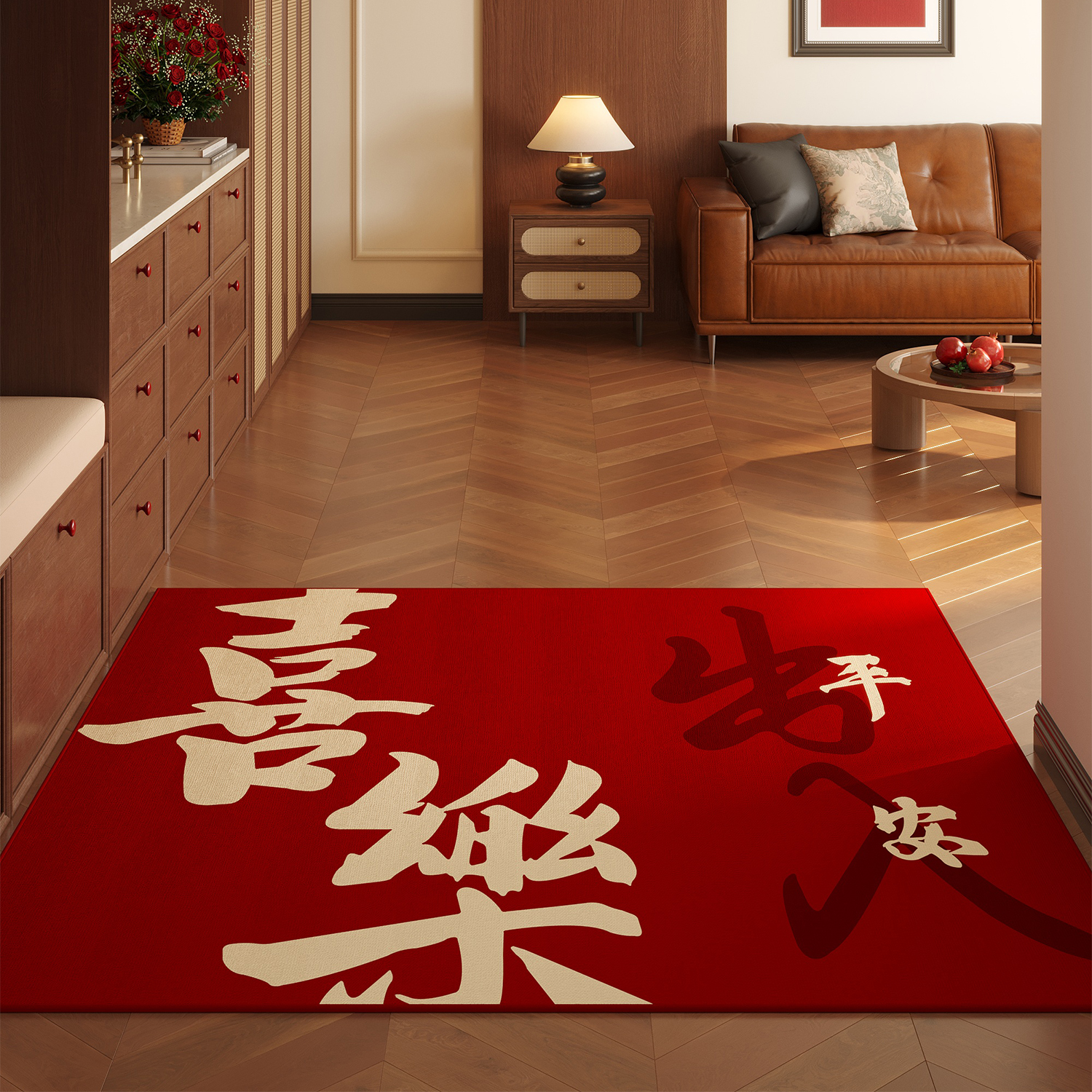 入户门地垫红色喜庆家用玄关防滑脚垫门口进门垫可裁剪高级感地毯
