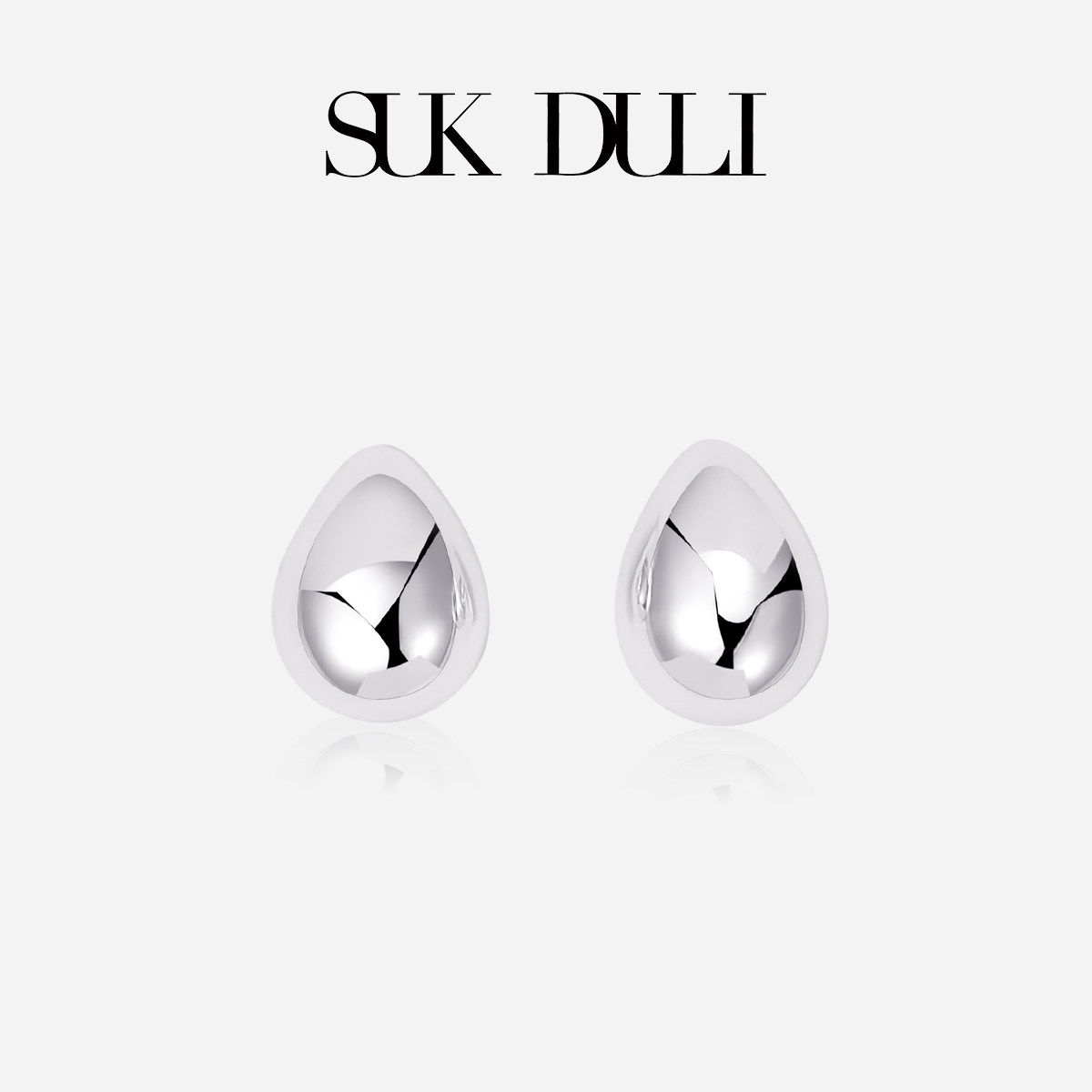 SUK DULI/苏克都哩若水系列银色水滴耳钉原创设计气质百搭光面
