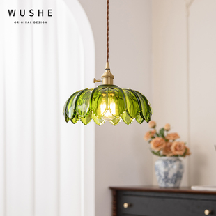宋代美学中古创意床头吊灯法式餐桌吧台吊灯玄关过道玻璃小吊灯