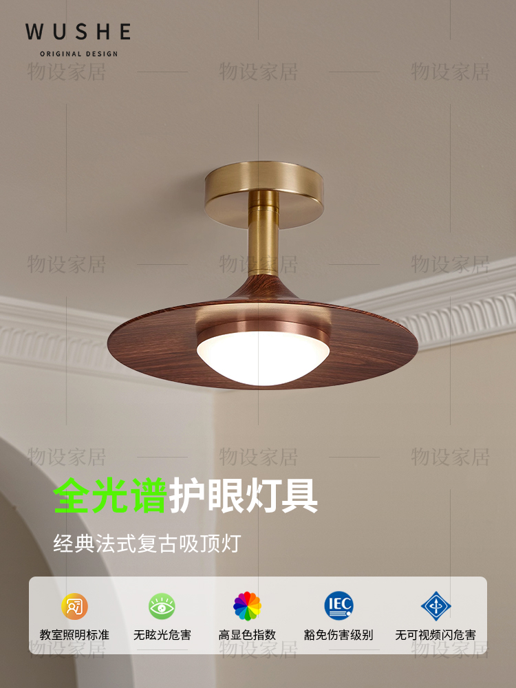 Wabi-Sabi风格走廊吸顶灯胡桃色中世纪入口阳台衣帽间灯全光谱护