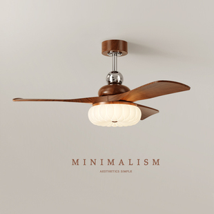 法式 复古客厅风扇灯吊灯餐厅吊扇灯 中古奶油风桃木色直叶静音美式