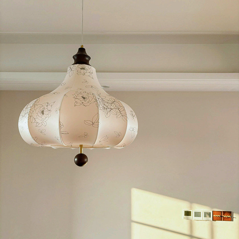 物设新款法式中古卧室布艺吊灯复古花纹实木衣帽间餐厅吧台栗子灯,家装灯饰光源,卧室/书房吊灯,淘宝优惠券,粉丝福利购,淘宝优惠卷