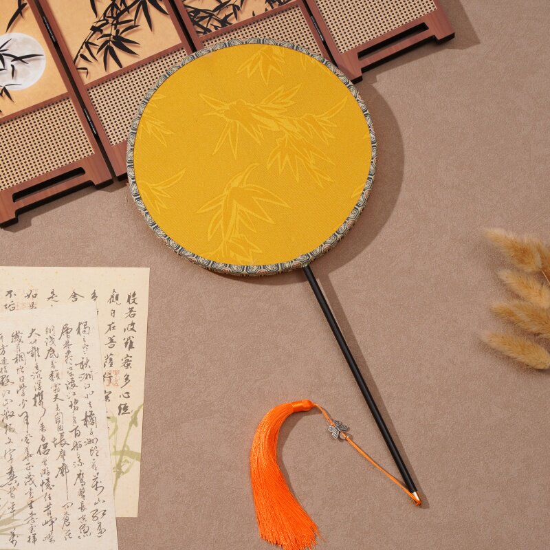竹叶绣花团扇织锦缎舞蹈扇子