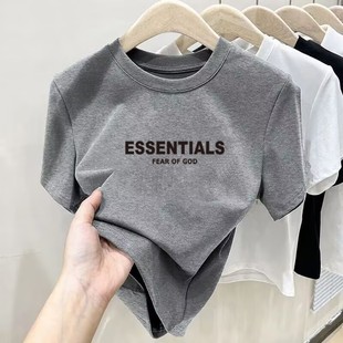 简约字母短袖 减龄宽松百搭正肩上衣夏ins潮 t恤女纯棉2025新款 时尚