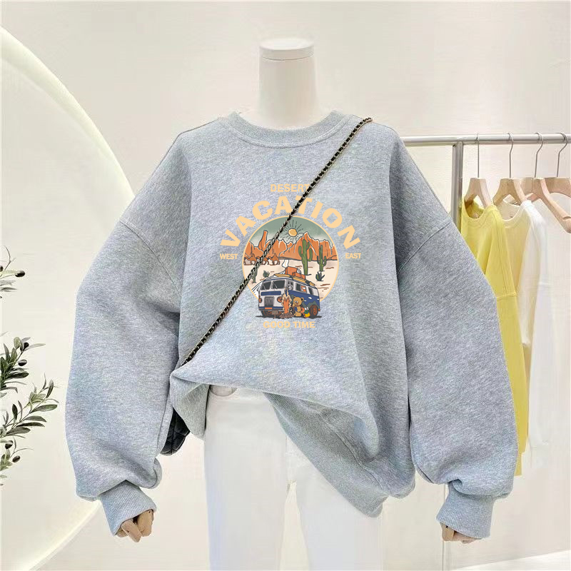 高级感圆领卫衣女加绒慵懒风