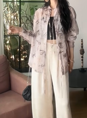 三 国风新中式上衣阔版防晒衬衫外套女装2024新款今年流行