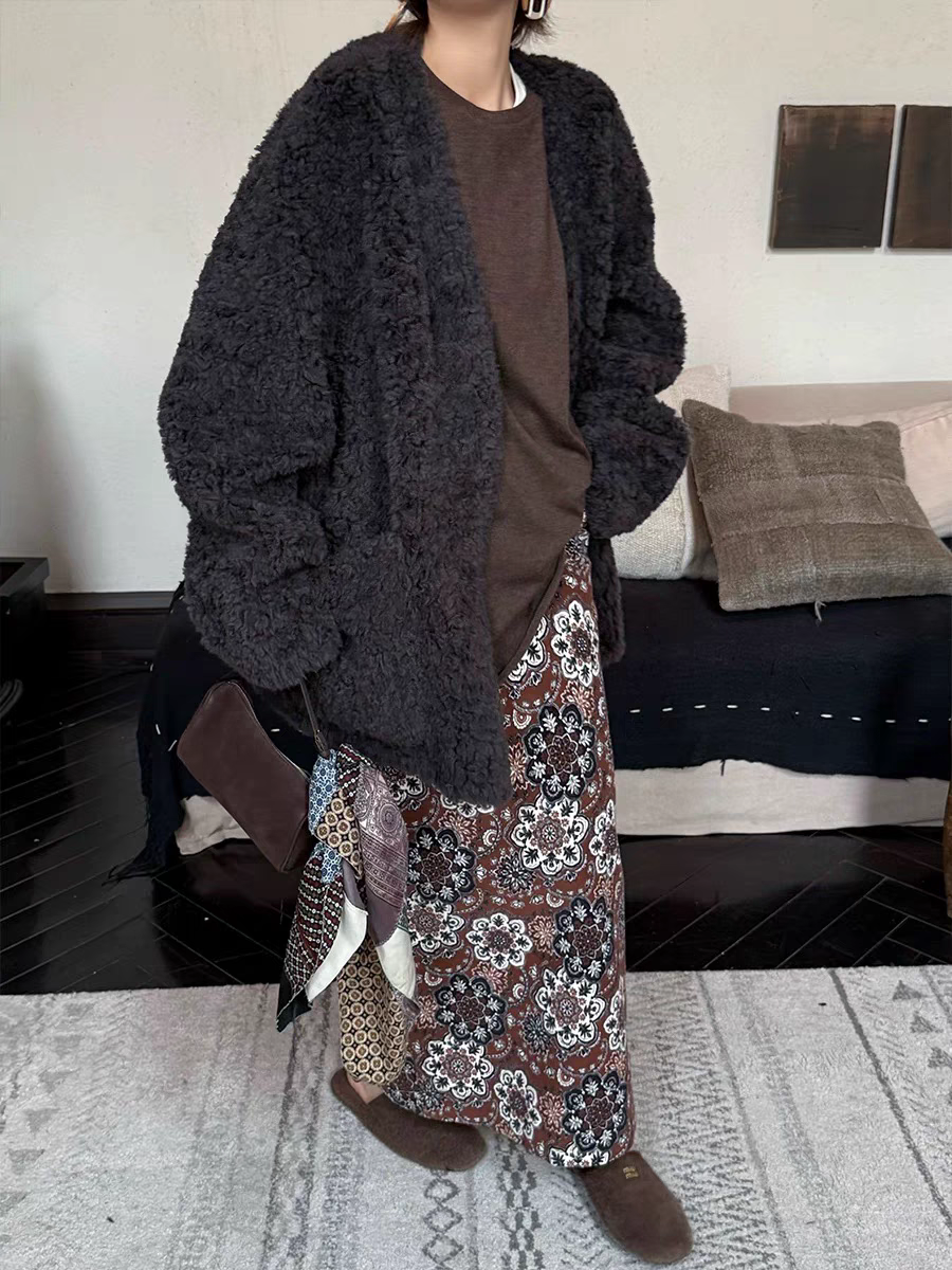 Owish 焦糖浮世绘 日本超细软棉质灯芯绒加厚秋冬版纸片人半身裙