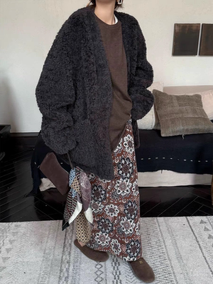 Owish 焦糖浮世绘 日本超细软棉质灯芯绒加厚秋冬版纸片人半身裙