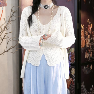 dangdang Somes“原野斯嘉丽”立体微喇花瓣袖背心开衫针织套装女