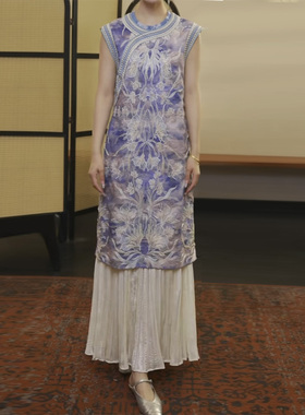 三吉黑花【凝妆】新中式国风连衣裙子2025新款重工绣花背心旗袍裙