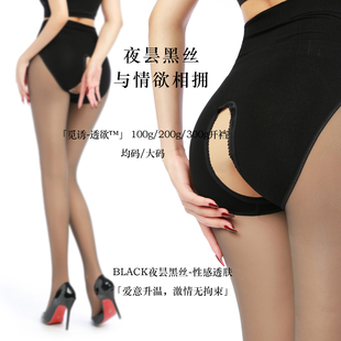 加绒加厚透肤大码 丝袜冬季 性感打底袜 透欲™」黑丝春秋款 「觅诱