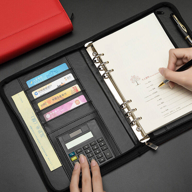 朗捷创意带拉链a5笔记本子可拆卸活页本带计算器记事本皮面日记本