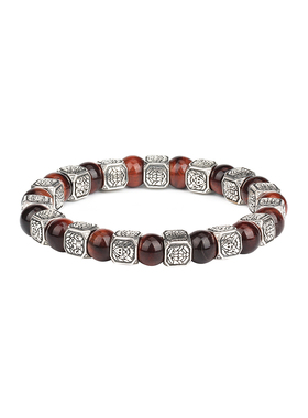 MavinMarvy复古风天然虎眼石银饰手链男女通用美拉德木质手串