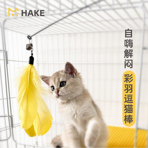 HAKE吸盘长杆逗猫棒羽毛带铃铛