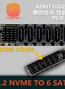 M2 NVME转6口SATA NAS 群晖 UNRAID TrueNAS ASM1166 硬盘 扩展卡