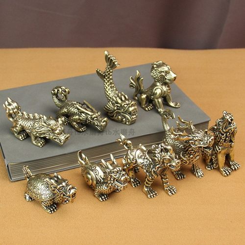纯铜龙生九子一套黄铜文玩小摆件