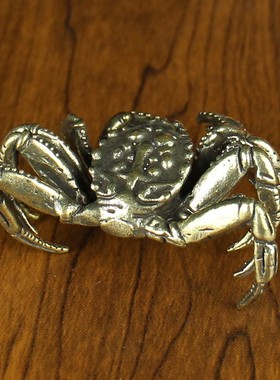 纯黄铜螃蟹水景小摆件帝王蟹茶宠