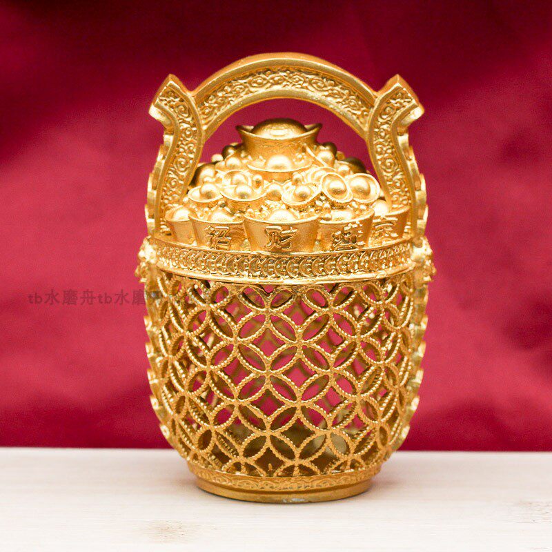 合金镂空一桶金摆件精美小水桶金元宝钱币开业乔迁家居聚财装饰品